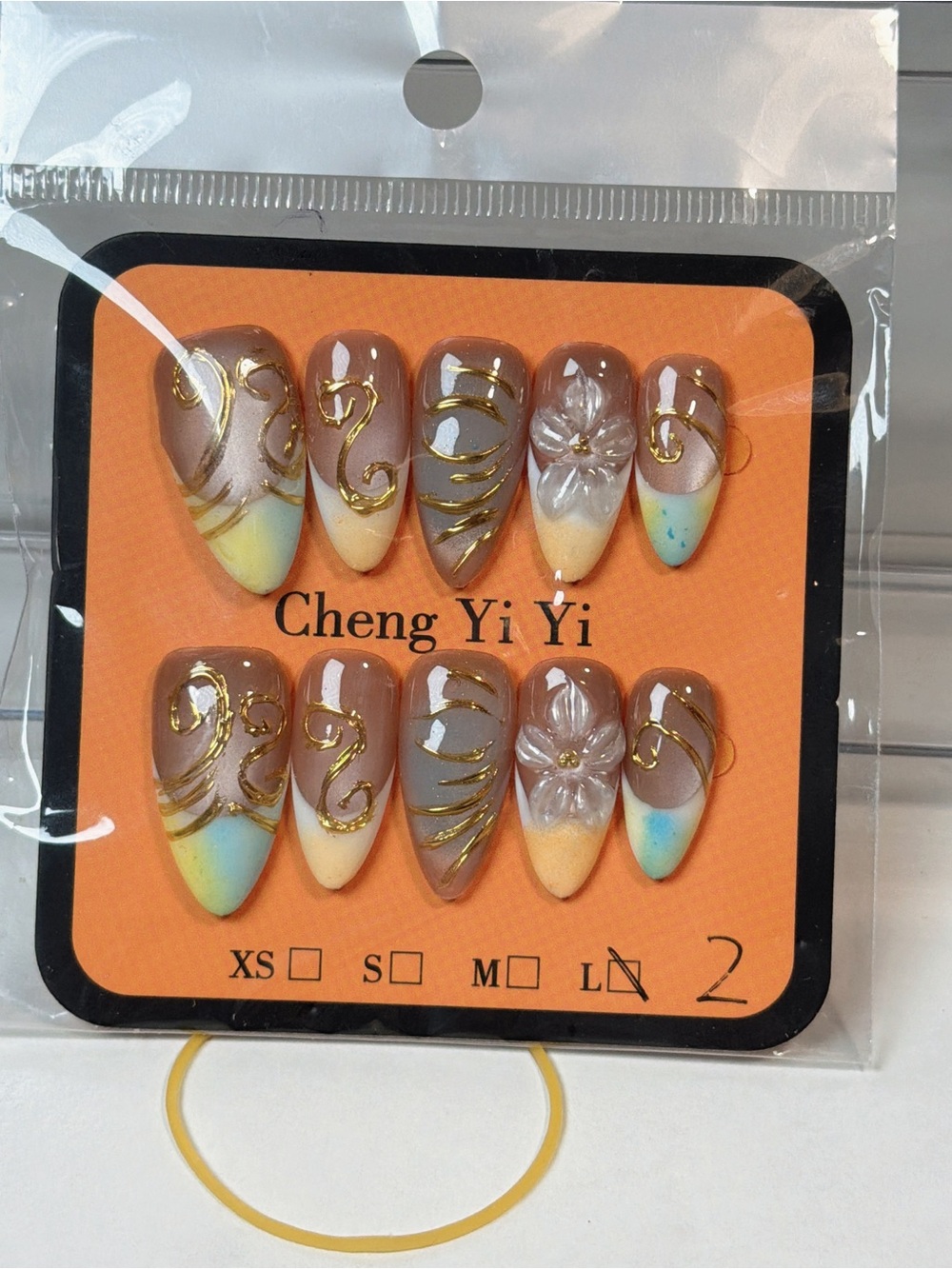 Brown & Pastel Ombre Press-On Nail Set with Gold Accents